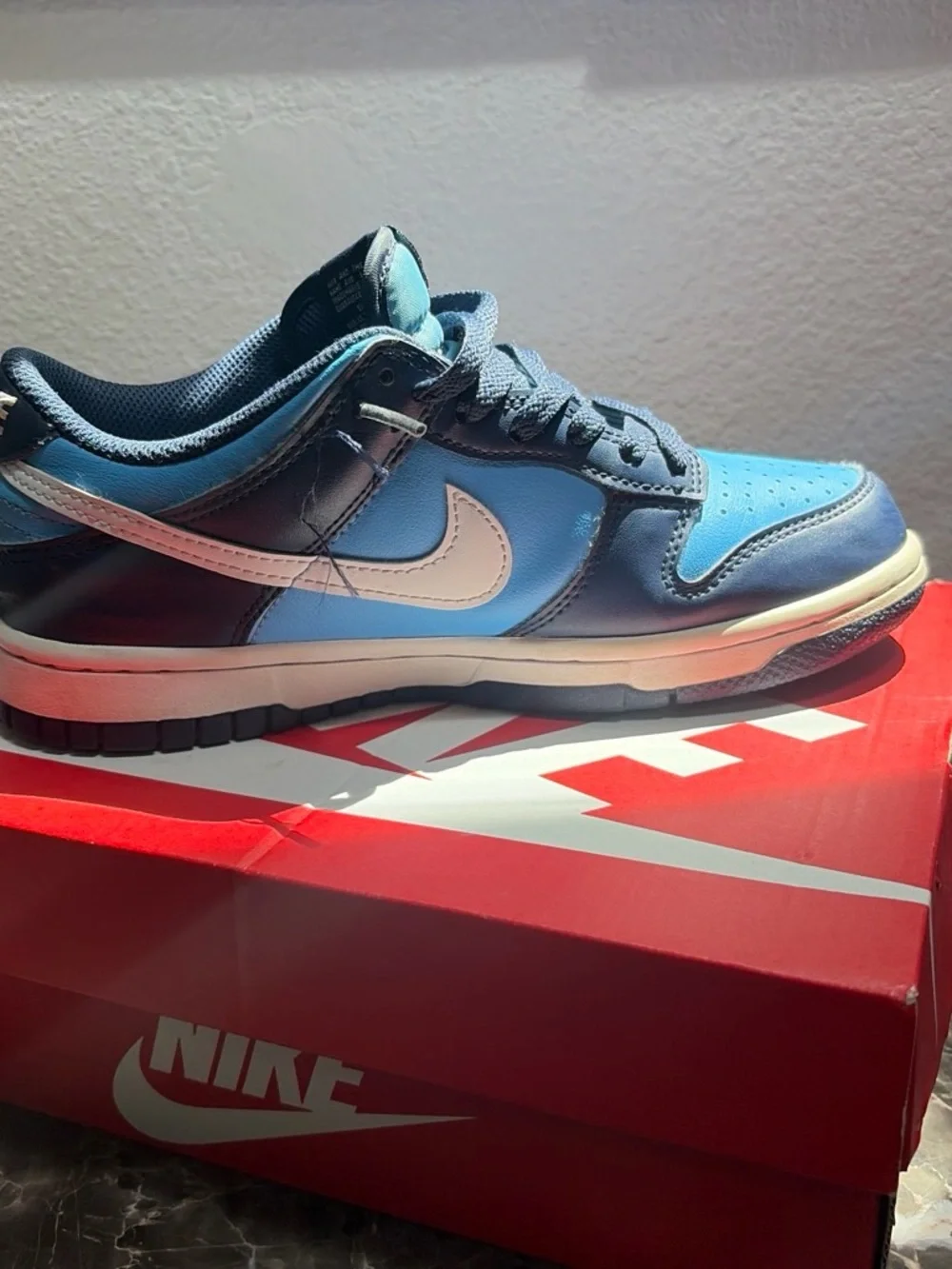 Nike Low Top Sneaker in Light Blue, Navy, and White